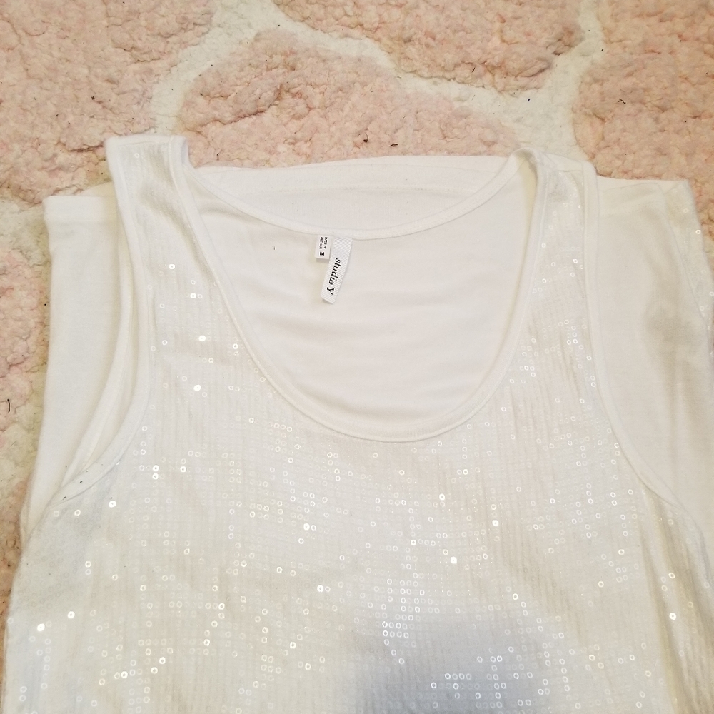 White tank with clear sequins